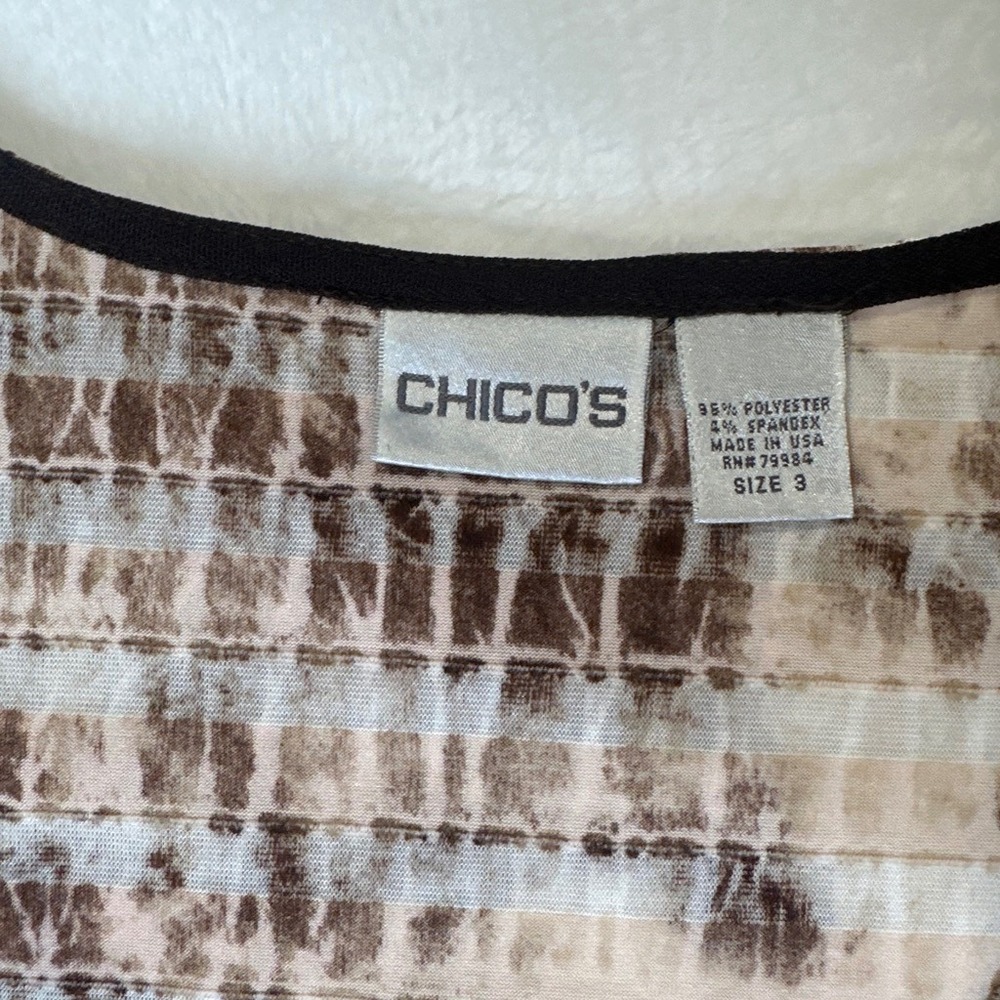Chicos Brown Animal Print Tiered Tank Top Sleeveless Textured Pleated Size 3 XL - Picture 5 of 8